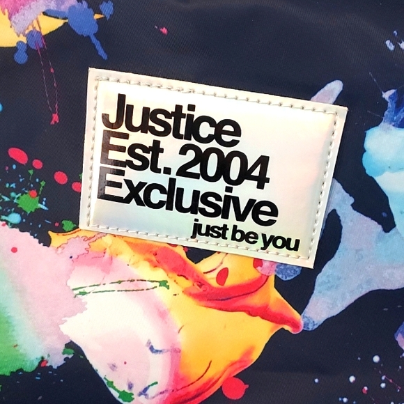 Girls 17" Justice Backpack Iridescent Blue Multi-Color Splatter - Picture 7 of 9